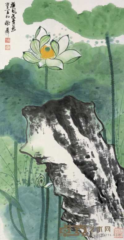 谢稚柳 庚午（1990年）作 荷风送香气 立轴 98×51cm